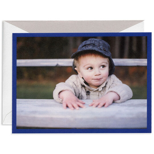 Regent Blue Border Foldover Photo Holiday Cards